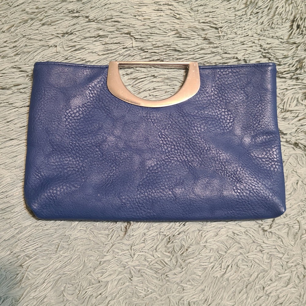 Charming Charlie‎ Blue Clutch Bag Metal Handle Party Evening Purse 80s Vibes